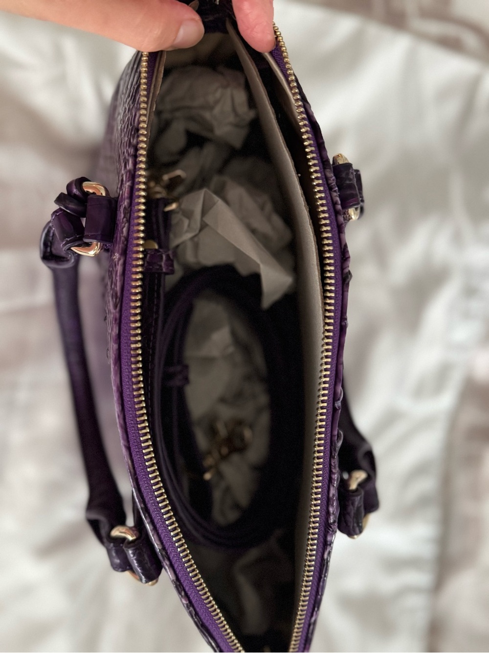 Brahmin Deep Purple Croc-Embossed Leather Satchel - Picture 7 of 7